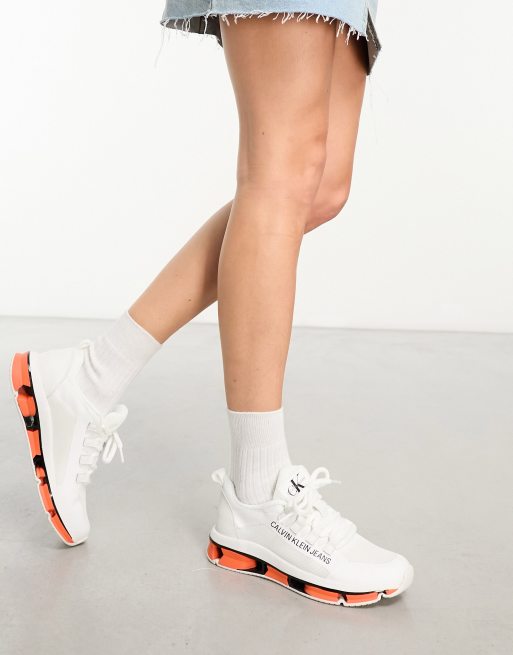 Calvin klein meryl knit white sale logo trainers