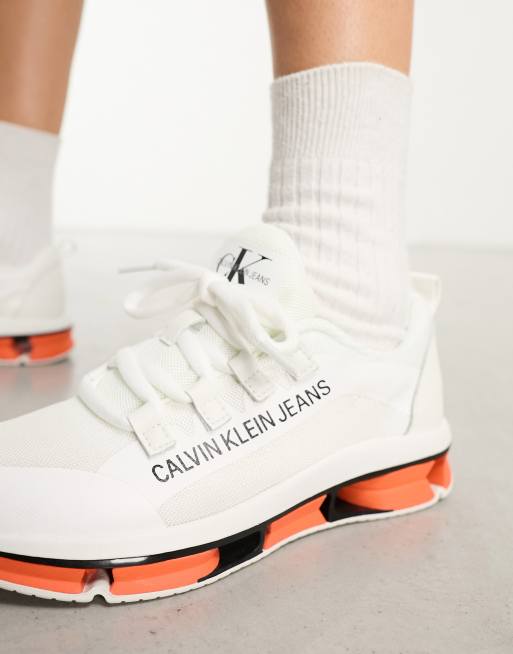 Calvin klein meryl knit white sale logo trainers