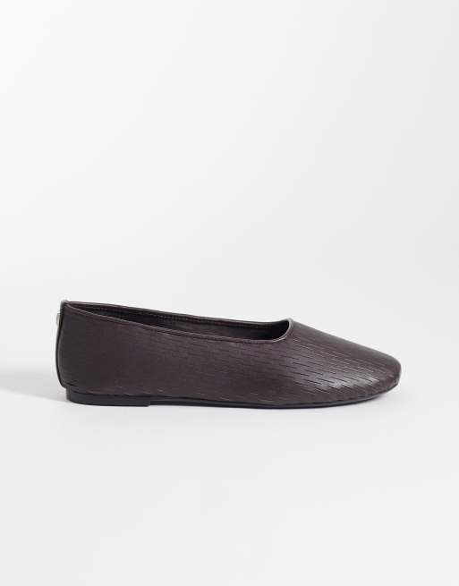 Calvin Klein mesh textured ballerina pumps in dark brown, 2 of 4