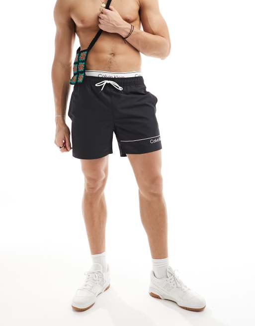 Calvin Klein - Meta Legacy - Pantaloncini da bagno taglio medio neri con doppia fascia in vita