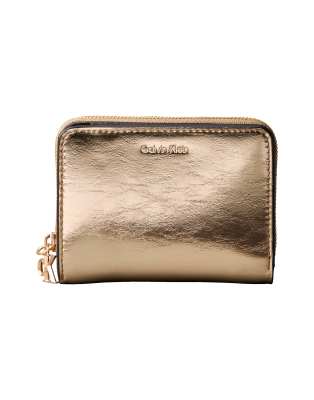 Calvin Klein Metallic Zip Wallet In Gold