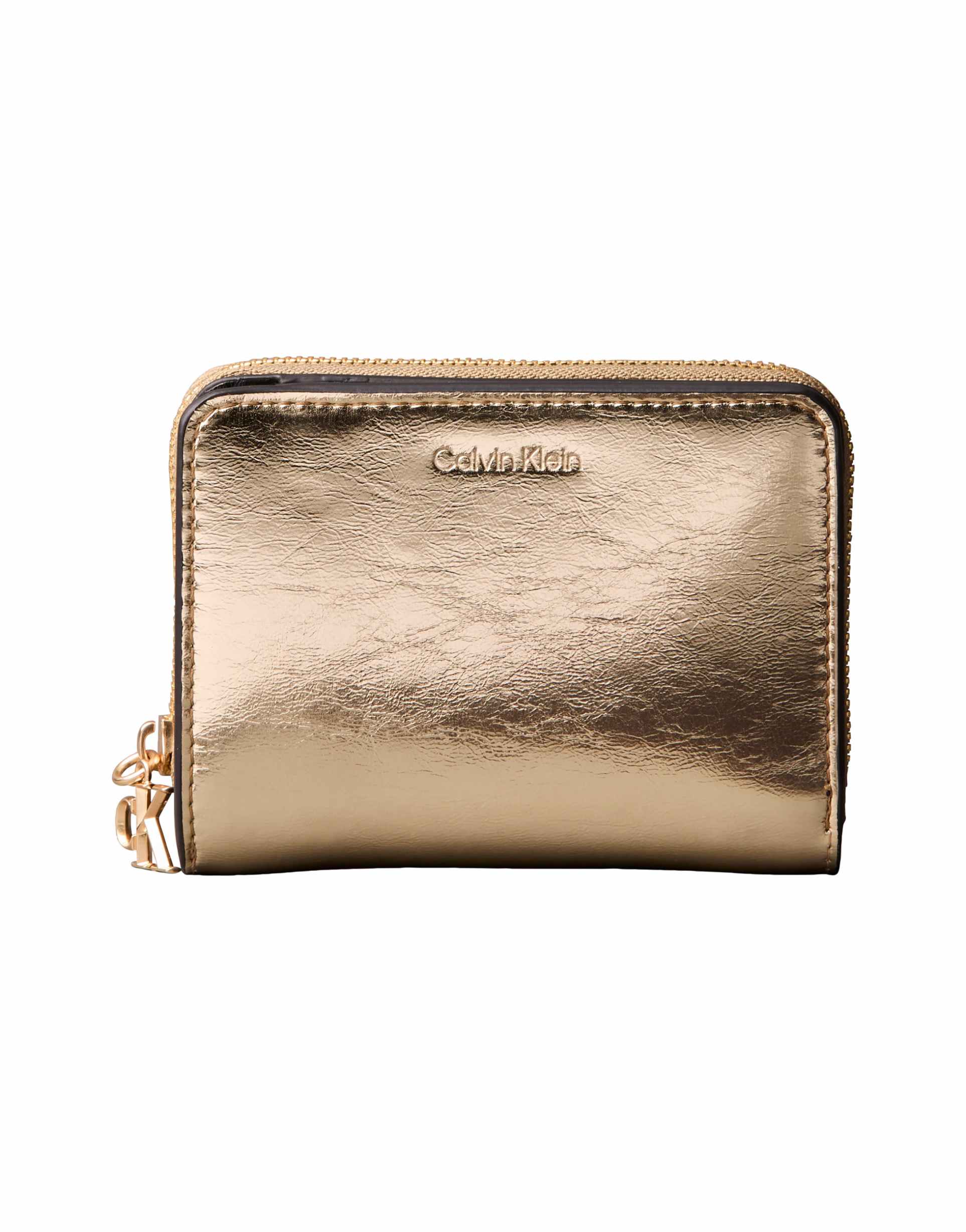 calvin klein metallic zip wallet in gold
