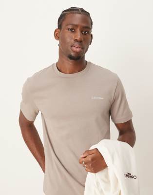 Calvin Klein Calvin Klein micro logo interlock t-shirt in beige-Neutral