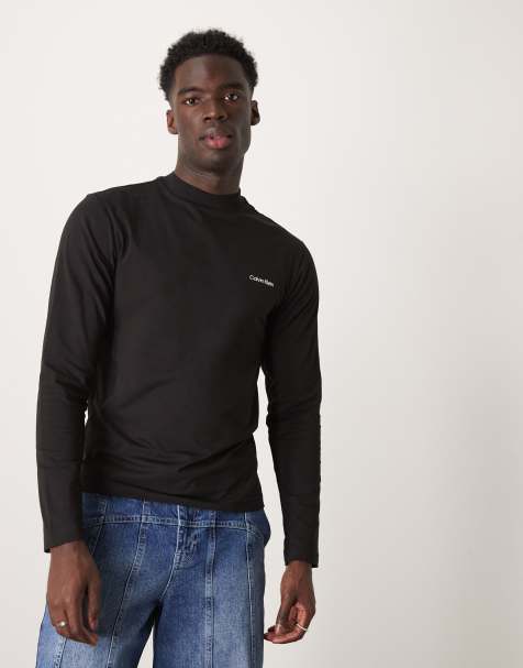 Calvin Klein micro logo long sleeve mock neck t-shirt in black - view 1