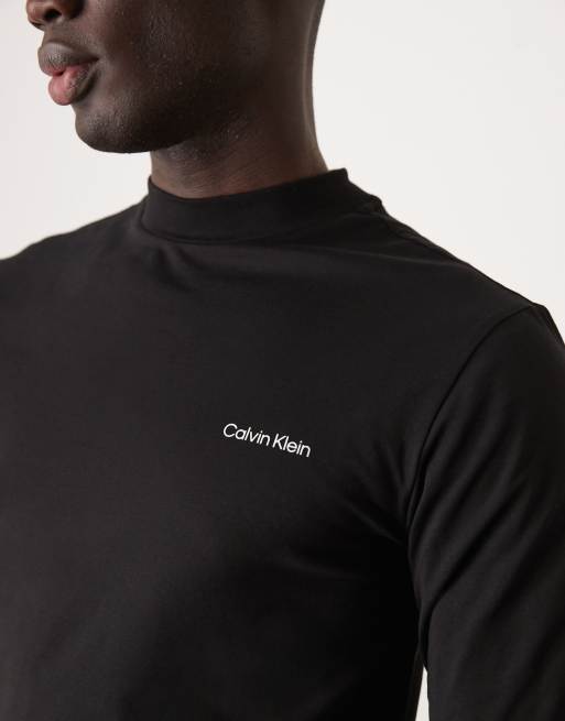 Calvin Klein micro logo long sleeve mock neck t-shirt in black | ASOS
