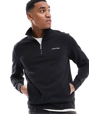 Calvin Klein micro logo repreve q-zip sweatshirt  in black