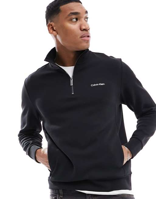 Calvin Klein micro logo repreve q-zip sweatshirt in black | ASOS