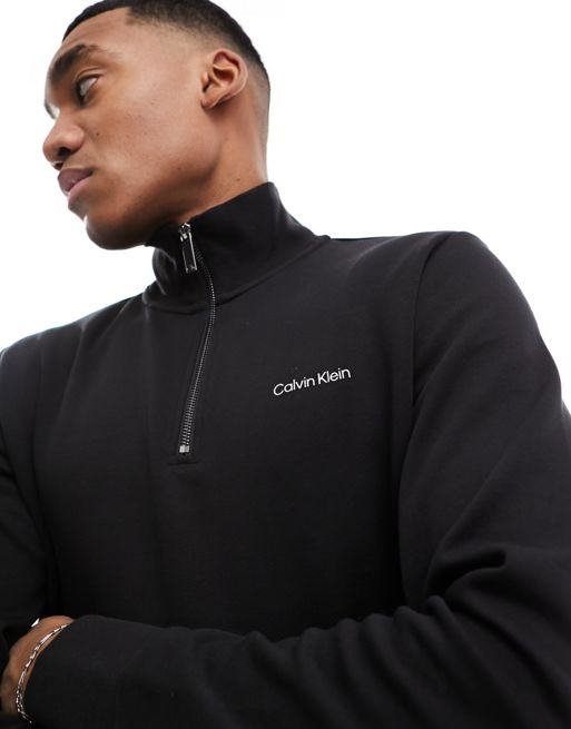 Calvin Klein micro logo repreve q-zip sweatshirt in black