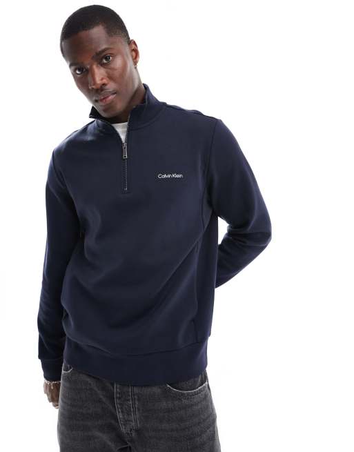 Calvin Klein micro logo repreve quarter zip sweatshirt in navy ASOS