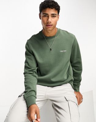 Calvin Klein micro logo repreve sweatshirt in khaki | ASOS