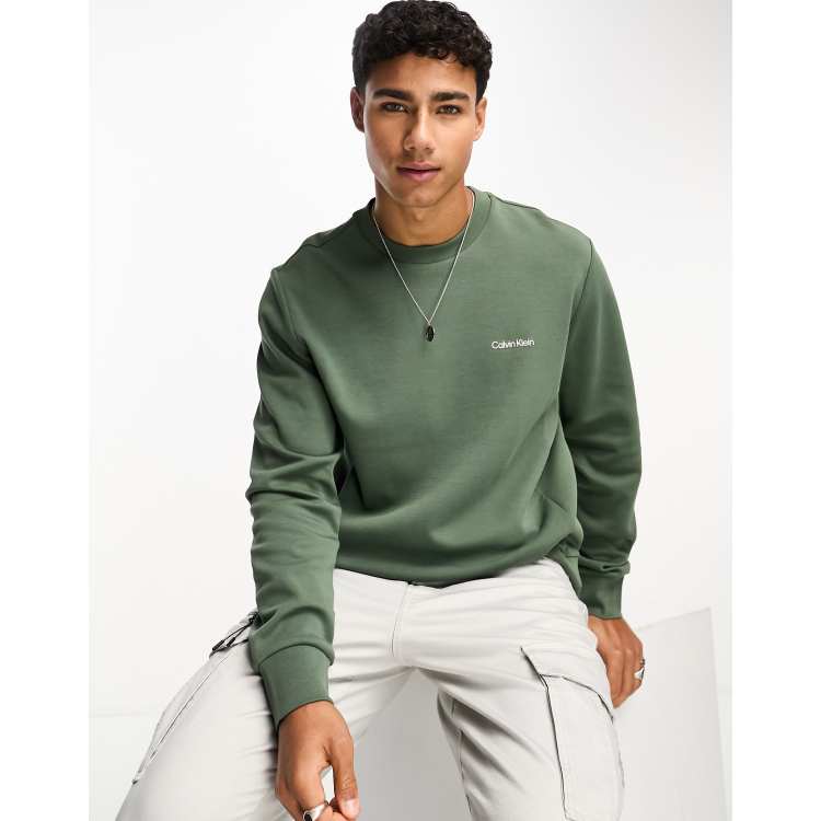 Calvin Klein micro logo repreve sweatshirt in khaki | ASOS