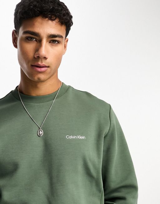 Calvin Klein micro logo repreve sweatshirt in khaki | ASOS