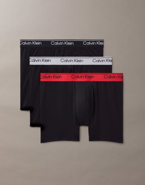 Calvin Klein Micro Stretch 3 pack boxer briefs in black with gray/red waistbands - view 1