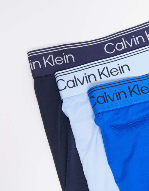 Calvin Klein Micro Stretch 3 pack boxer briefs in blue tones, 2 of 3