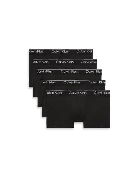 Calvin Klein Micro Stretch 5 pack low rise trunks in black with coloured logo waistbands - view 1