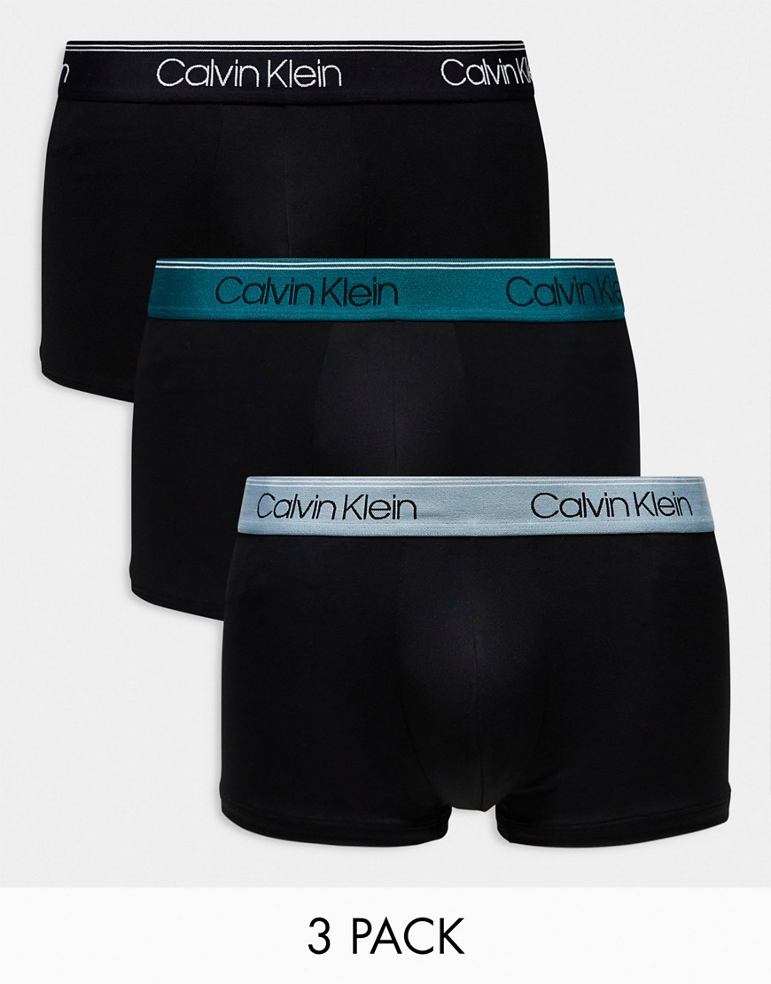 Calvin Klein micro stretch low rise trunks 3 pack in black with coloured waistband
