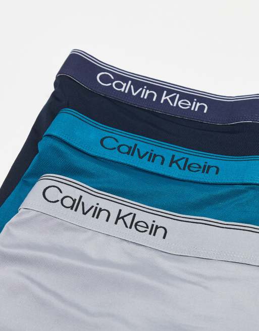 Calvin Klein – Micro Stretch – Svarta/blågröna/grå trunks med låg midja, 3-pack, 2 av 3