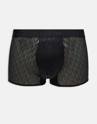 Calvin Klein Microfiber emblem print lace low rise briefs in black