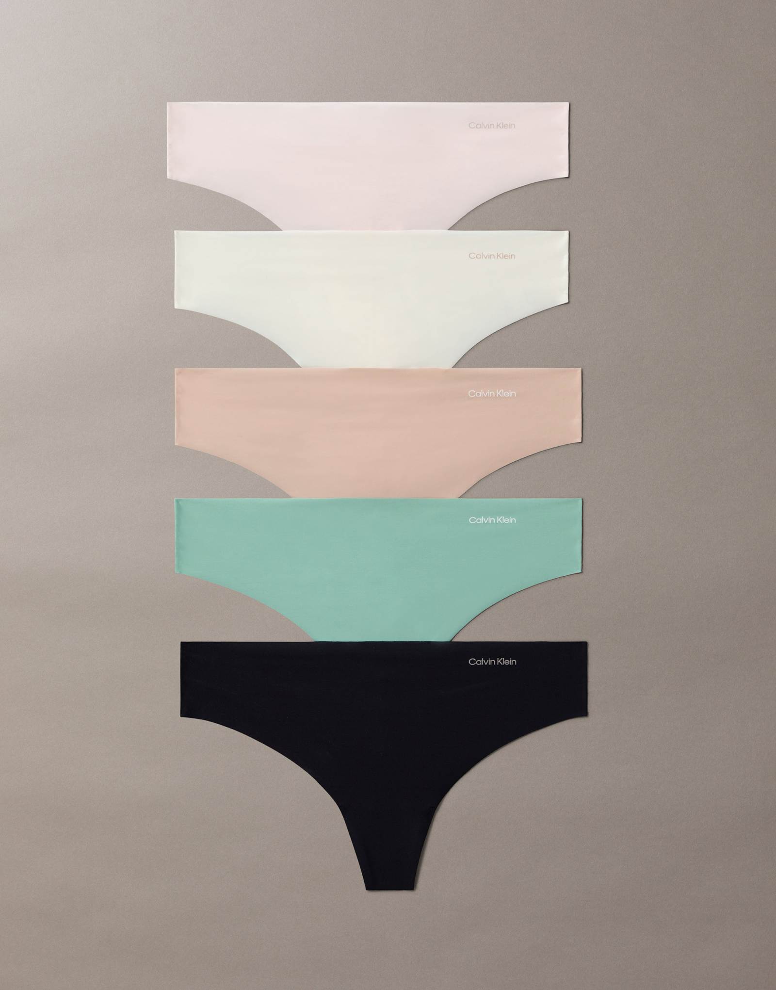 Стринги-невидимки Calvin Klein из микрофибры, 5 упаковок, бежевого/черного/ мятного цвета