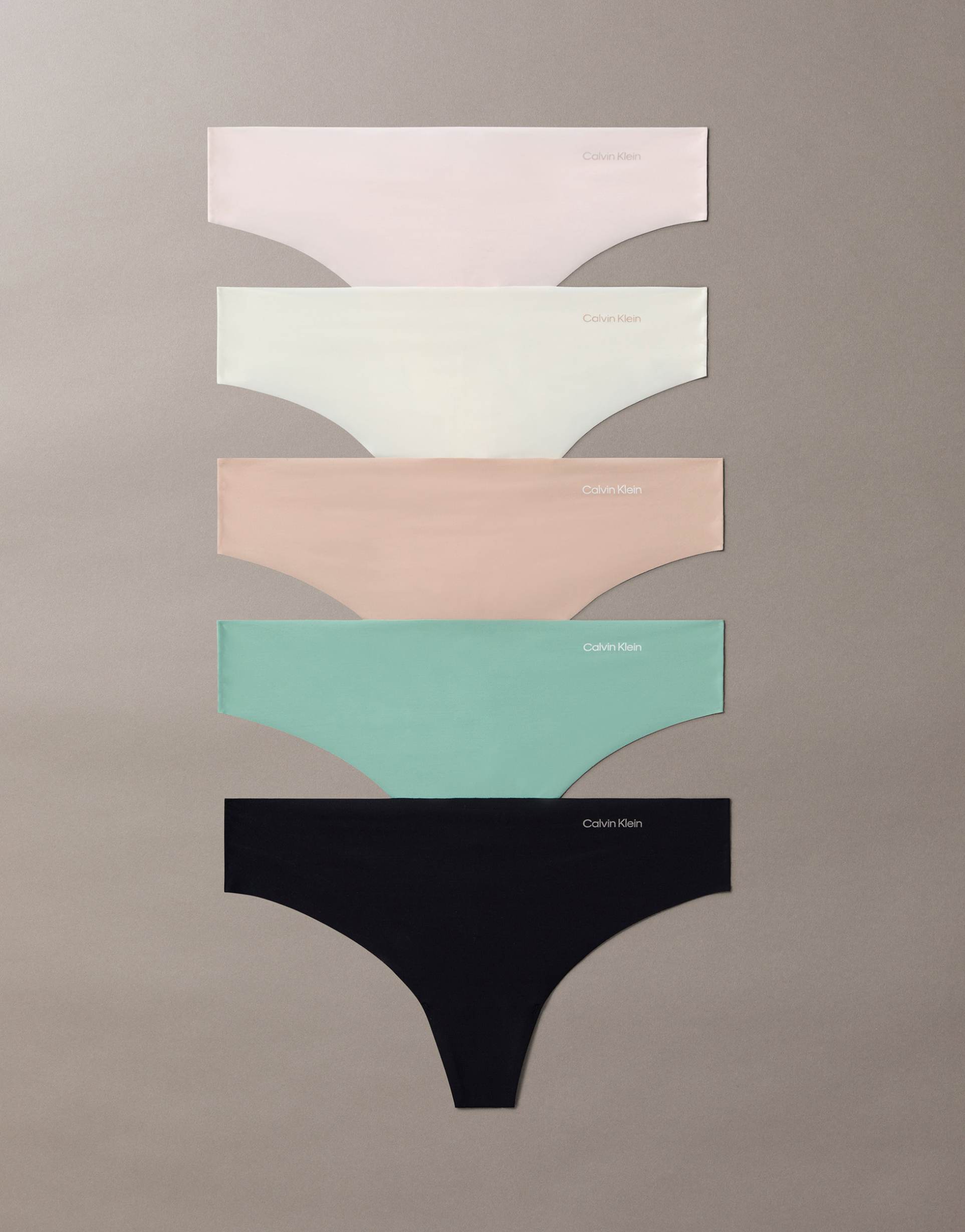 calvin klein microfiber invisibles 5-pack thongs in beige/black/mint
