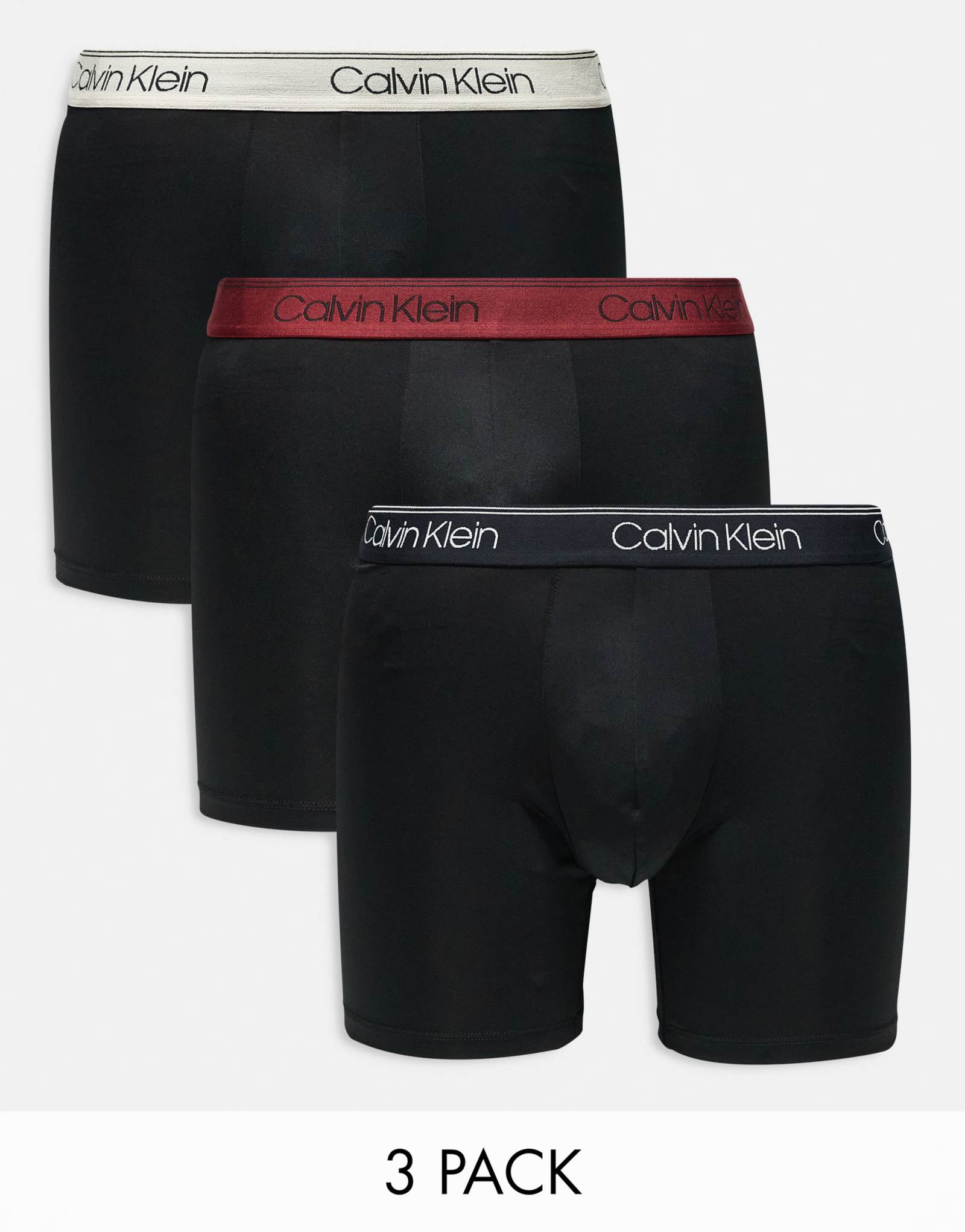 Трусы-боксеры Calvin Klein из микрофибры стрейч 3 шт с цветным поясом черного цвета