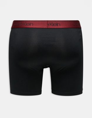 Calvin Klein Microfiber Stretch 3 Pack Boxer Brief With Colored Waistband In Black