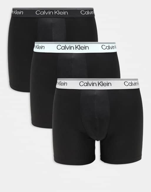 Calvin Klein Microfiber Stretch 3 pack boxer briefs in black with colored waistbands