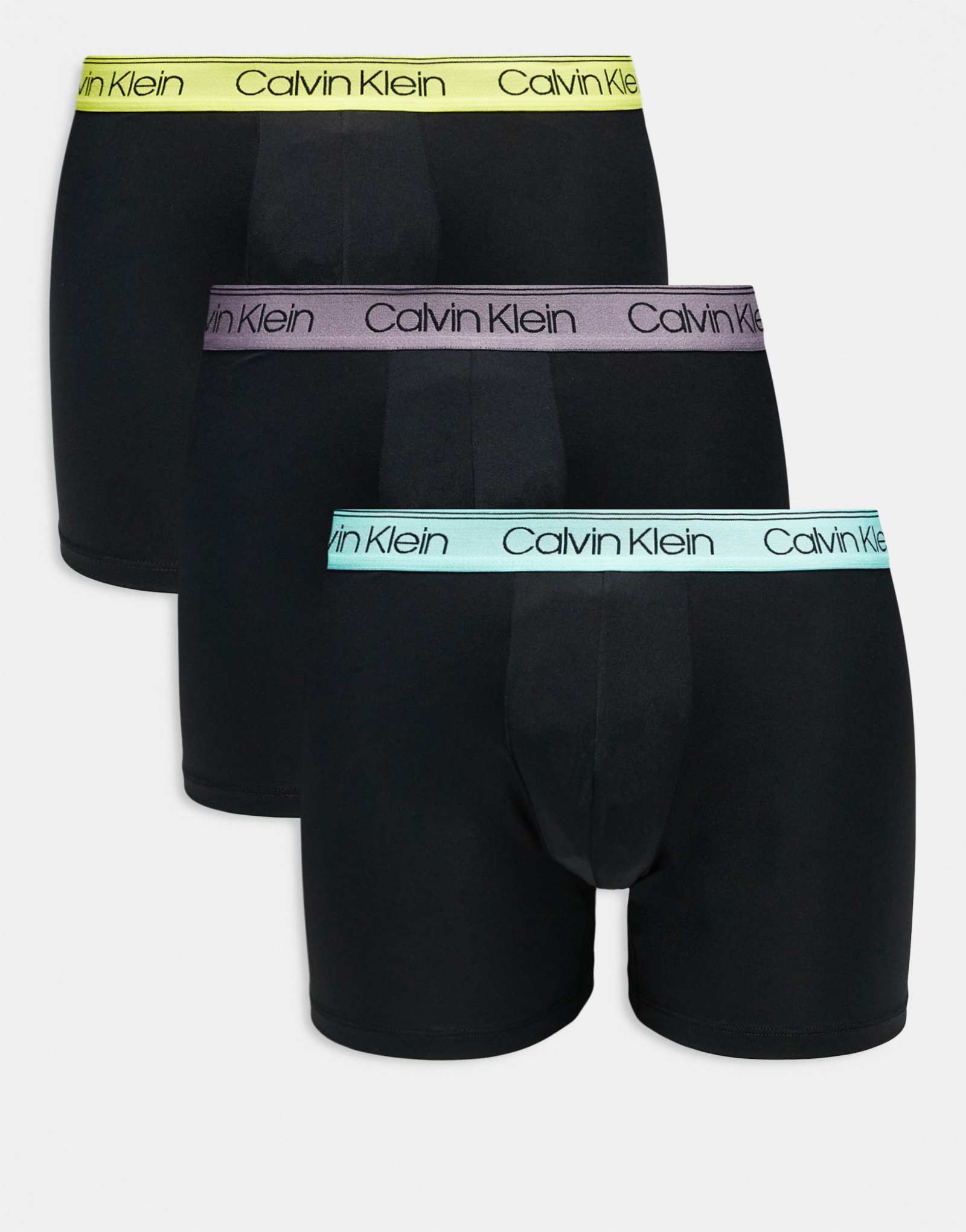 Трусы-боксеры Calvin Klein из микрофибры стрейч 3 шт. черного цвета с мятным/синим/желтым поясом