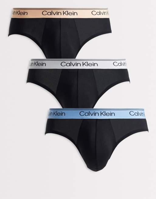 Calvin Klein Microfiber Stretch 3 pack hipster briefs in black with colored waistbands