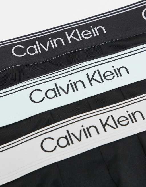 Calvin Klein microfiber stretch 3 pack of boxer briefs in black with coloured waistbands, 2 of 3