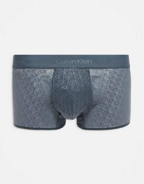 Calvin Klein Microfibre emblem print lace low rise trunk in grey - view 1