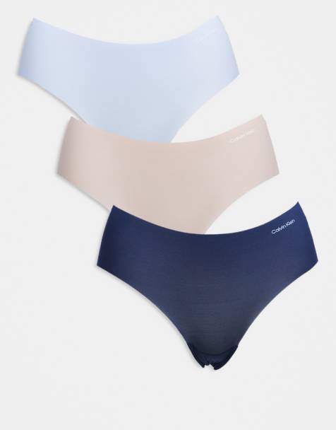 Calvin Klein microfibre invisibles 3 pack hipster briefs in beige/blue/navy - view 1