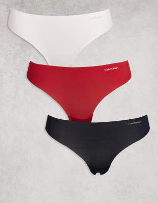 Calvin Klein Microfibre Invisibles 3 Pack Thongs In Multi