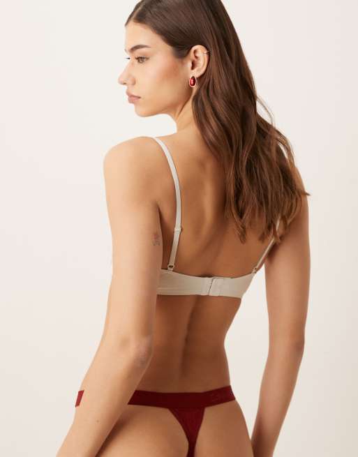 Calvin Klein Microfibre Lace thong in burgundy, 3 of 4