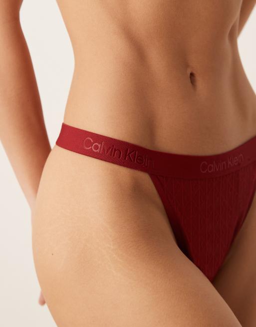 Calvin Klein Microfibre Lace thong in burgundy, 4 of 4