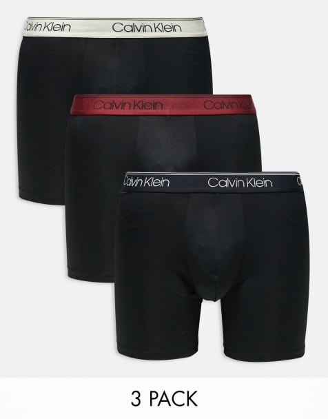 Calvin Klein Microfibre Stretch 3 pack boxer brief with coloured waistband in black - view 1