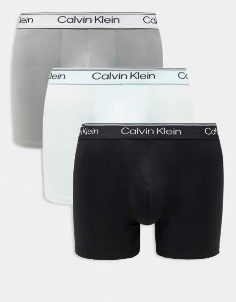 Calvin Klein Microfibre Stretch 3 pack boxer briefs in black/grey/aqua - view 1