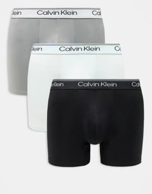Calvin Klein Microfibre Stretch 3 pack boxer briefs in black/grey/aqua