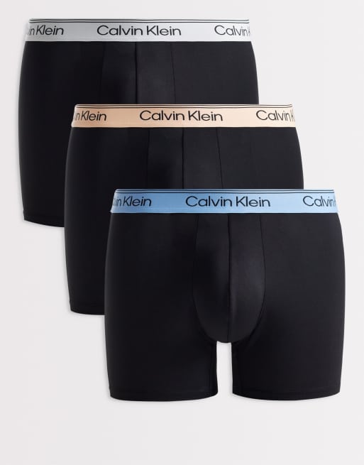 Calvin Klein Microfibre Stretch 3 pack boxer briefs in black with colored waistbands