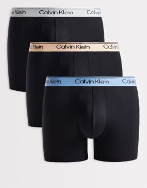 Calvin Klein Microfibre Stretch 3 pack boxer briefs in black with coloured waistbands