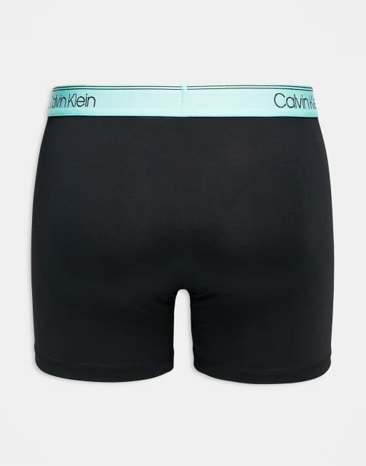 Calvin Klein microfibre stretch 3 pack boxer briefs in black with mint/blue/yellow waistband, 3 of 3