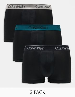 Calvin Klein Microfibre Stretch 3 pack low rise trunk with coloured waistband in black