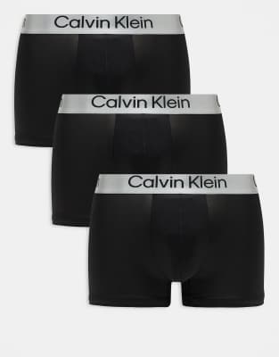 Calvin Klein microfibre stretch pack trunks in black with grey