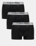 [Calvin Klein] Calvin Klein microfibre stretch 3 pack trunks in black with grey waistband 44 BLACK, BLACK, BLACK