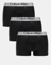 Calvin Klein Cotton Stretch 3 pack trunk with coloured waistbands in black
