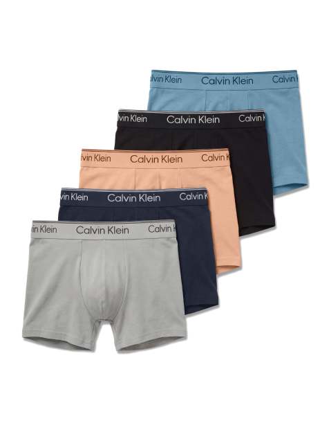 Calvin Klein Microfibre Stretch 5 pack of low rise trunks in black/grey/peach - view 1