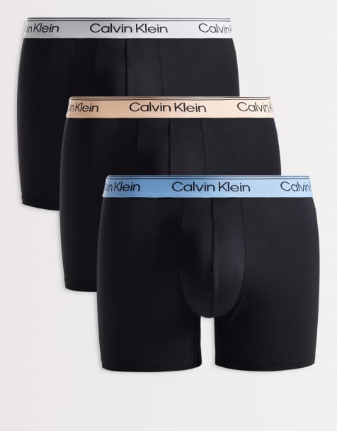 Calvin Klein - Microfibre Stretch - Confezione da 3 paia di boxer elasticizzati in microfibra neri con fascia in vita colorata - view 1