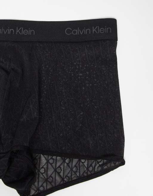 Calvin Klein - Microvezel boxershort van kant met lage taille en embleemprint in zwart, 2 van 3