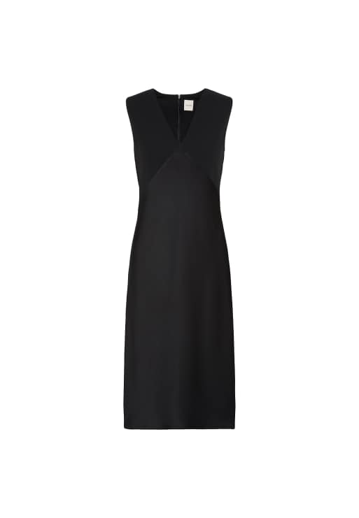 Calvin Klein – Midikleid aus Krepp-Satin in Schwarz mit V-Ausschnitt, 5 von 5