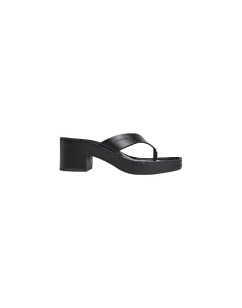 Calvin Klein Milana - Leder-Zehentrenner-Sandalen mit Absatz in Triple Black - view 1